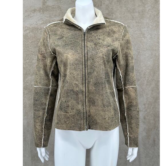 True Grit Jacket Womens Small Tan Fleece Lined Metallic Zip Outerwear Travel USA - Picture 1 of 10